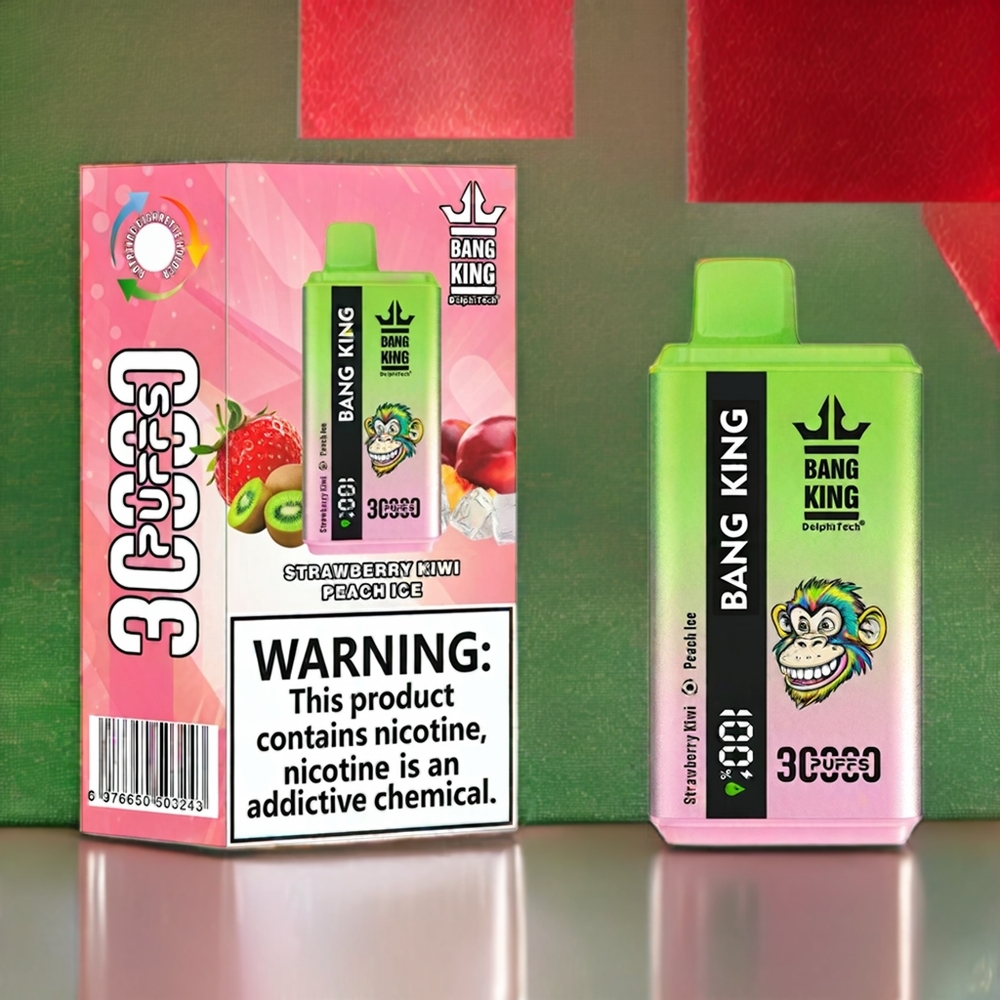Bang King 30000 Puffs ストロベリーキウイピーチアイス 36ml 550mAh 1.2メッシュデュアルコイル Type-C ジャパン まとめ買い