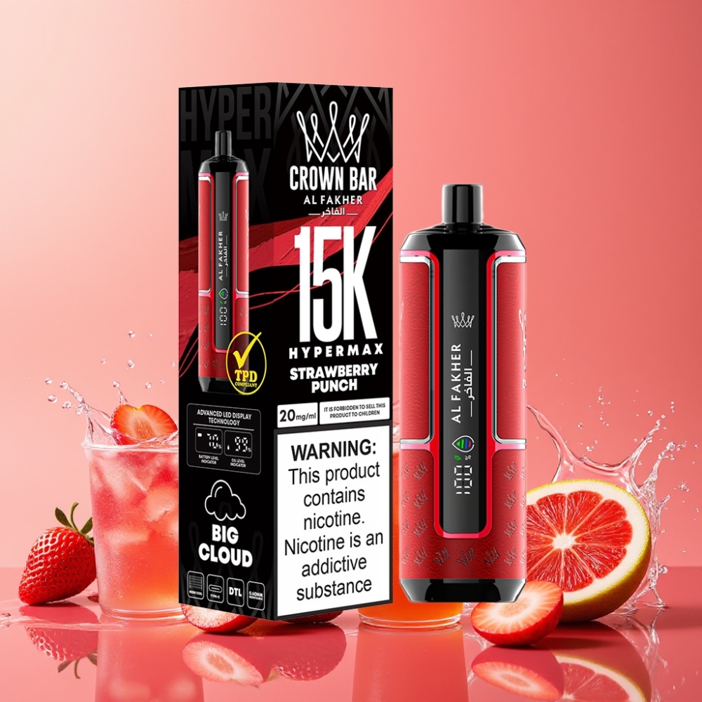 Al Fakher Crown Bar 15K Hypermax ストロベリーパンチ ジャパン まとめ買い 22ml 600mAh Type-C 20mg