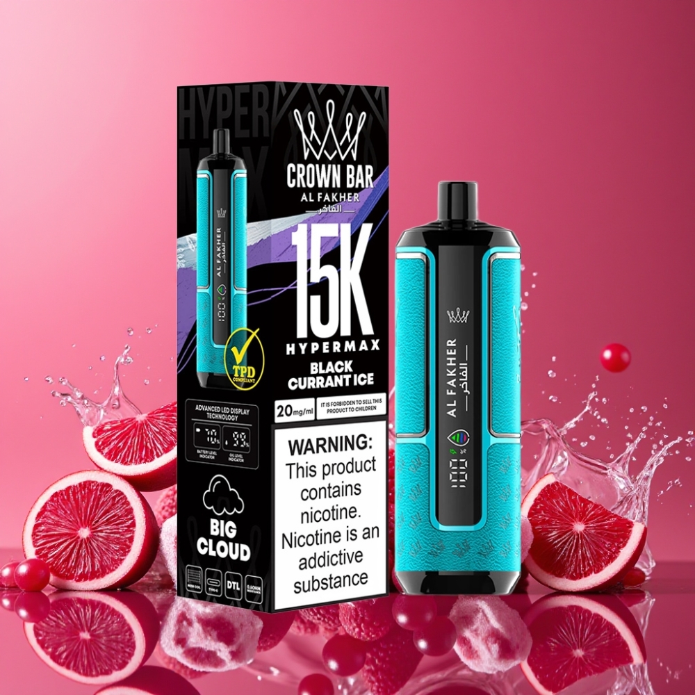 Al Fakher Crown Bar 15K Hypermax ブラックカラントアイス ジャパン まとめ買い 22ml 600mAh Type-C DTL 20mg