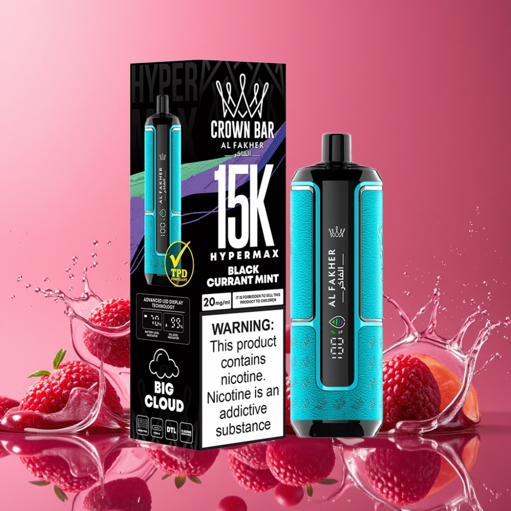 Al Fakher Crown Bar 15K Hypermax ブラックカラントミント ジャパン まとめ買い 22ml 600mAh Type-C