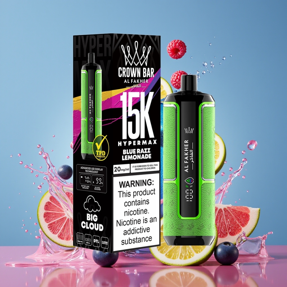 Al Fakher Crown Bar 15K Hypermax ブルーレモネード ジャパン まとめ買い 22ml 600mAh Type-C