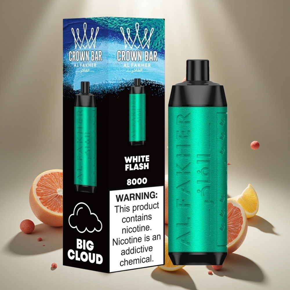 Al Fakher Crown Bar 8000 クリスタル ディスポーザブル ベイプ ホワイトフラッシュ ジャパン まとめ買い USB Type-C 充電 18ml