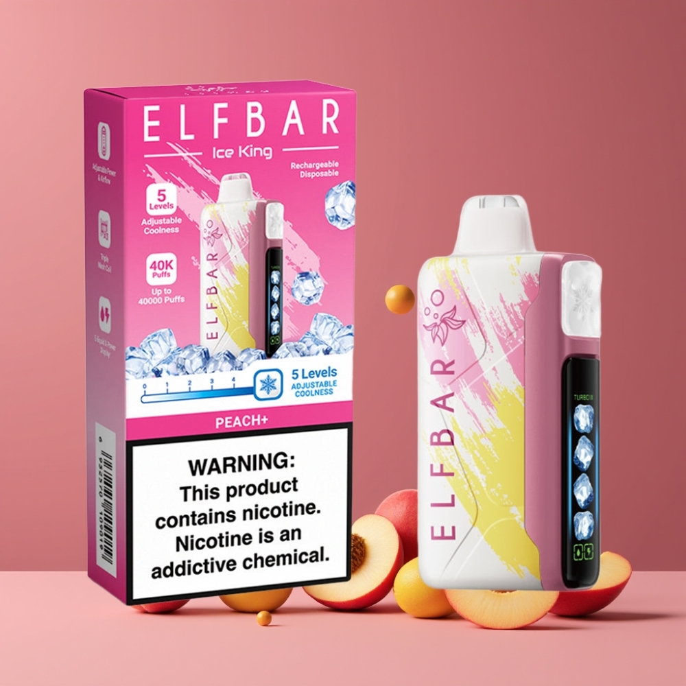 ELF BAR Ice King 40,000パフ ピーチ+ ジャパン まとめ買い 20ml 5% 850mAh デュアルエアフロー LCD