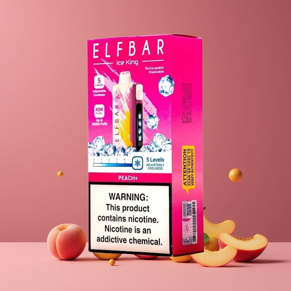 ELF BAR Ice King 40,000パフ ピーチ+ ジャパン まとめ買い 20ml 5% 850mAh デュアルエアフロー LCD