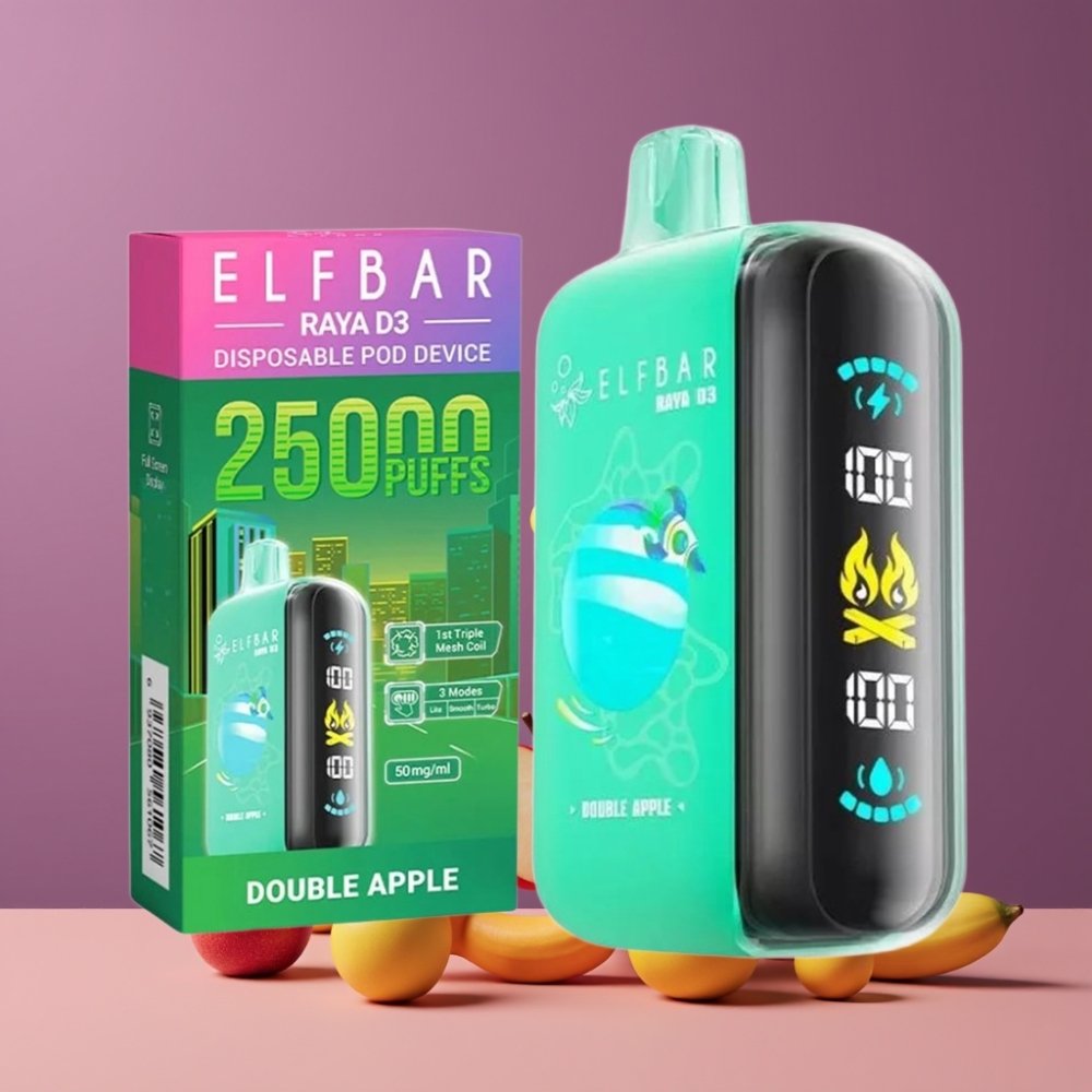 ELF BAR RAYA D3 25000 ダブルアップル ジャパン まとめ買い 850mAh 23ml 5% Type-C