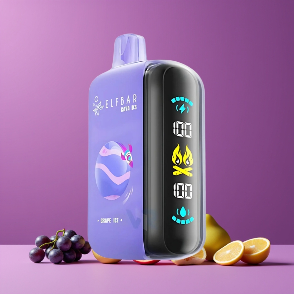 ELF BAR RAYA D3 25000パフ グレープアイス ジャパン まとめ買い 850mAh 23ml 5% Type-C 大画面