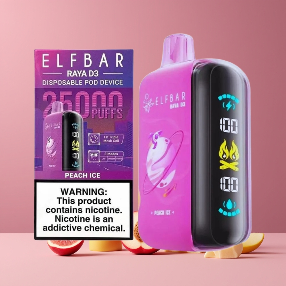 ELF BAR RAYA D3 25000パフ ピーチアイス ジャパン まとめ買い 850mAh 23ml 5% Type-C 大画面