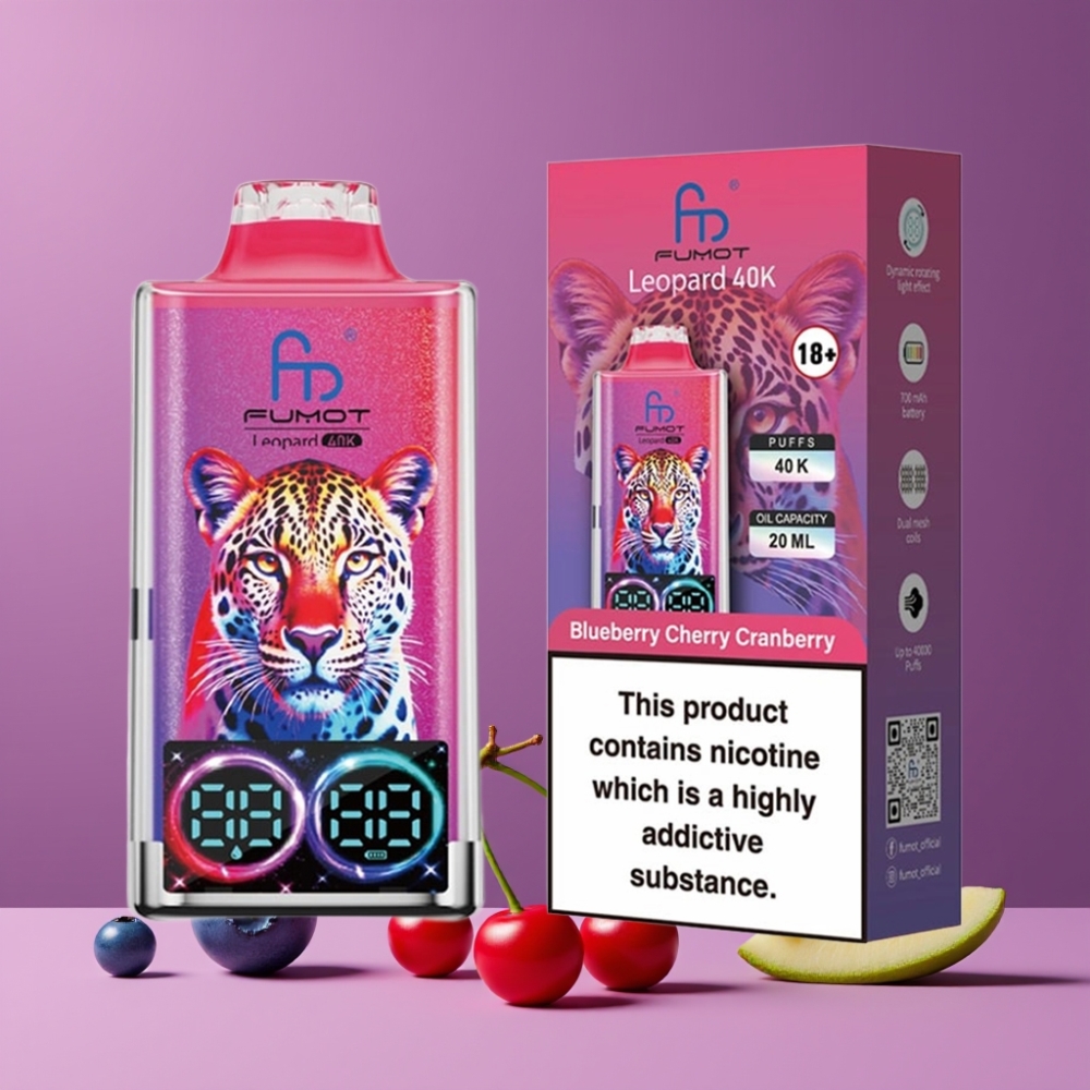 Fumot Leopard 40K Puffs ブルーベリー チェリー クランベリー ジャパン まとめ買い 5% ニコチン 700mAh デュアルメッシュ Type-C 充電
