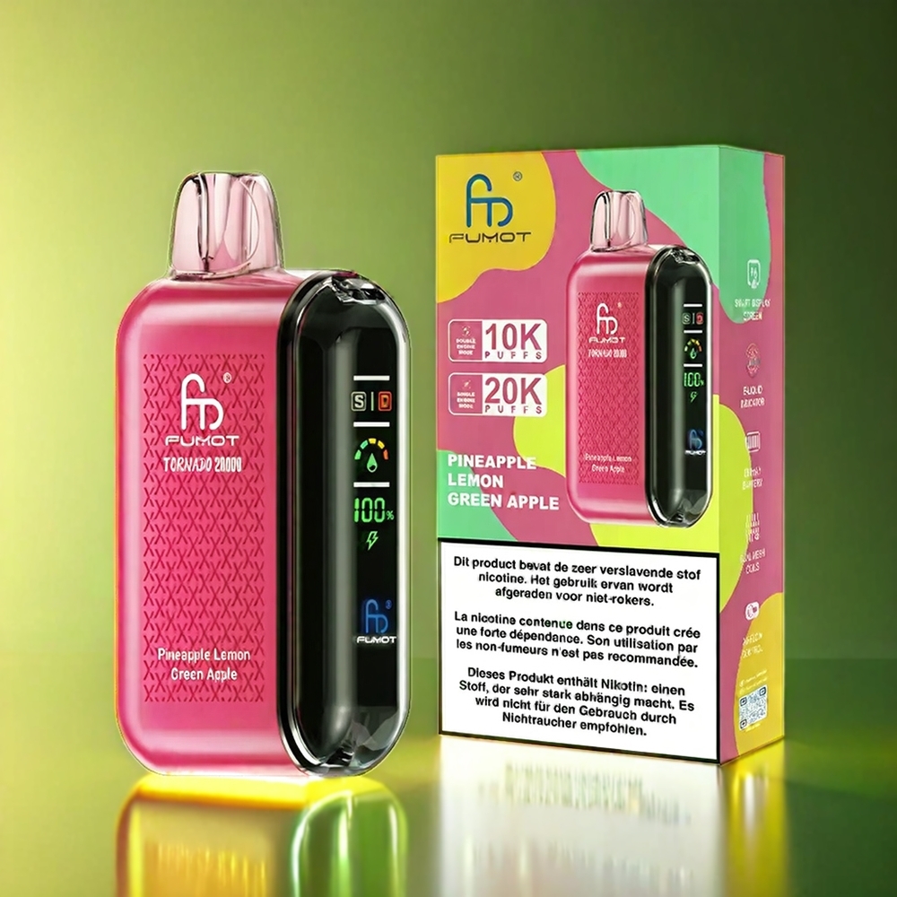 Fumot Tornado 20000 Puffs 20ml 850mAh デュアルメッシュコイル パイナップルレモングリーンアップル ジャパン まとめ買い