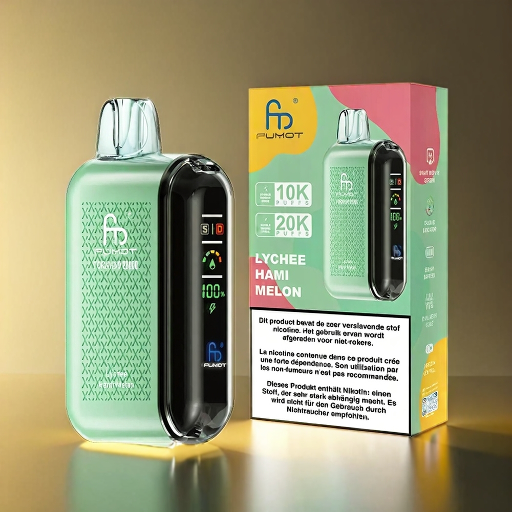 Fumot Tornado 20000 Puffs スマートディスプレイ デュアルメッシュコイル ライチハミメロン ジャパン まとめ買い