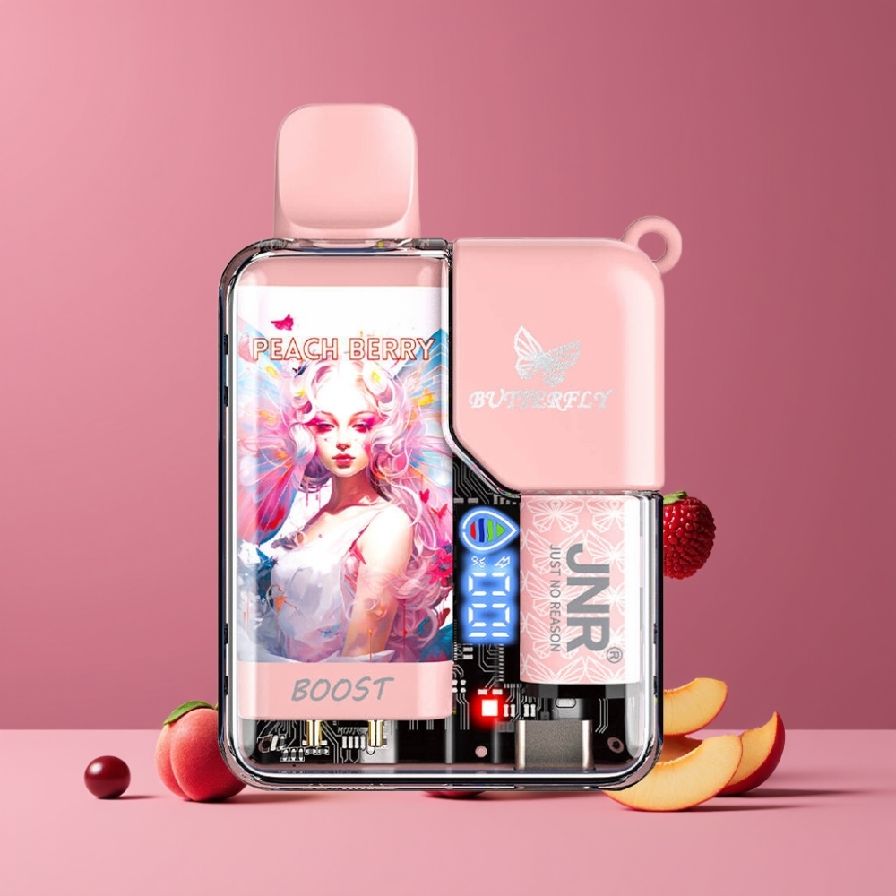 JNR Butterfly 8500パフ ピーチベリー ジャパン まとめ買い 1200mAh 15ml 1.0ohm メッシュコイル デジタルディスプレイ