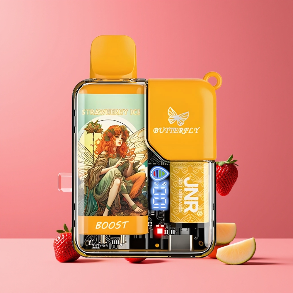 JNR Butterfly 8500パフ ストロベリーアイス ジャパン まとめ買い 1200mAh 15ml 1.0ohm メッシュコイル デジタルディスプレイ