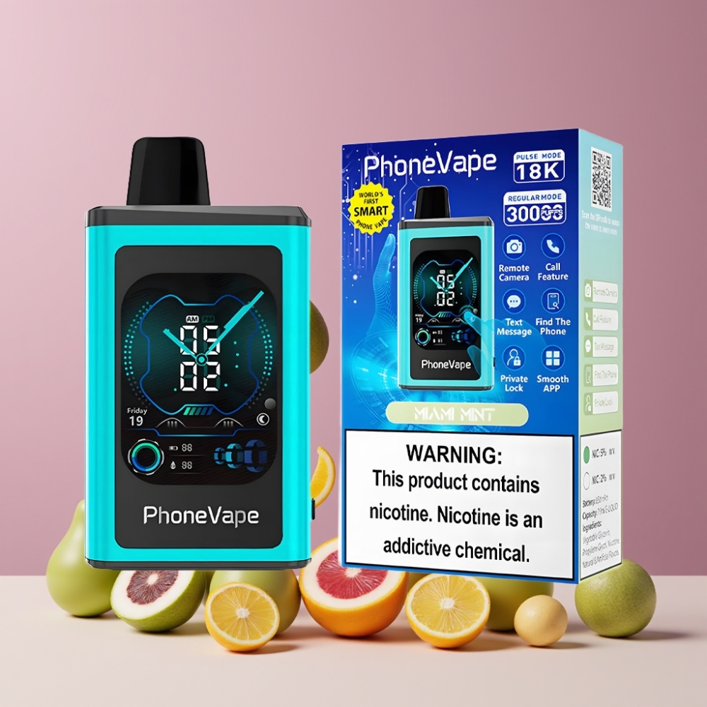 JNR PhoneVape 30000パフ マイアミミント ジャパン まとめ買い Type-C充電 ターボモード フルディスプレイ