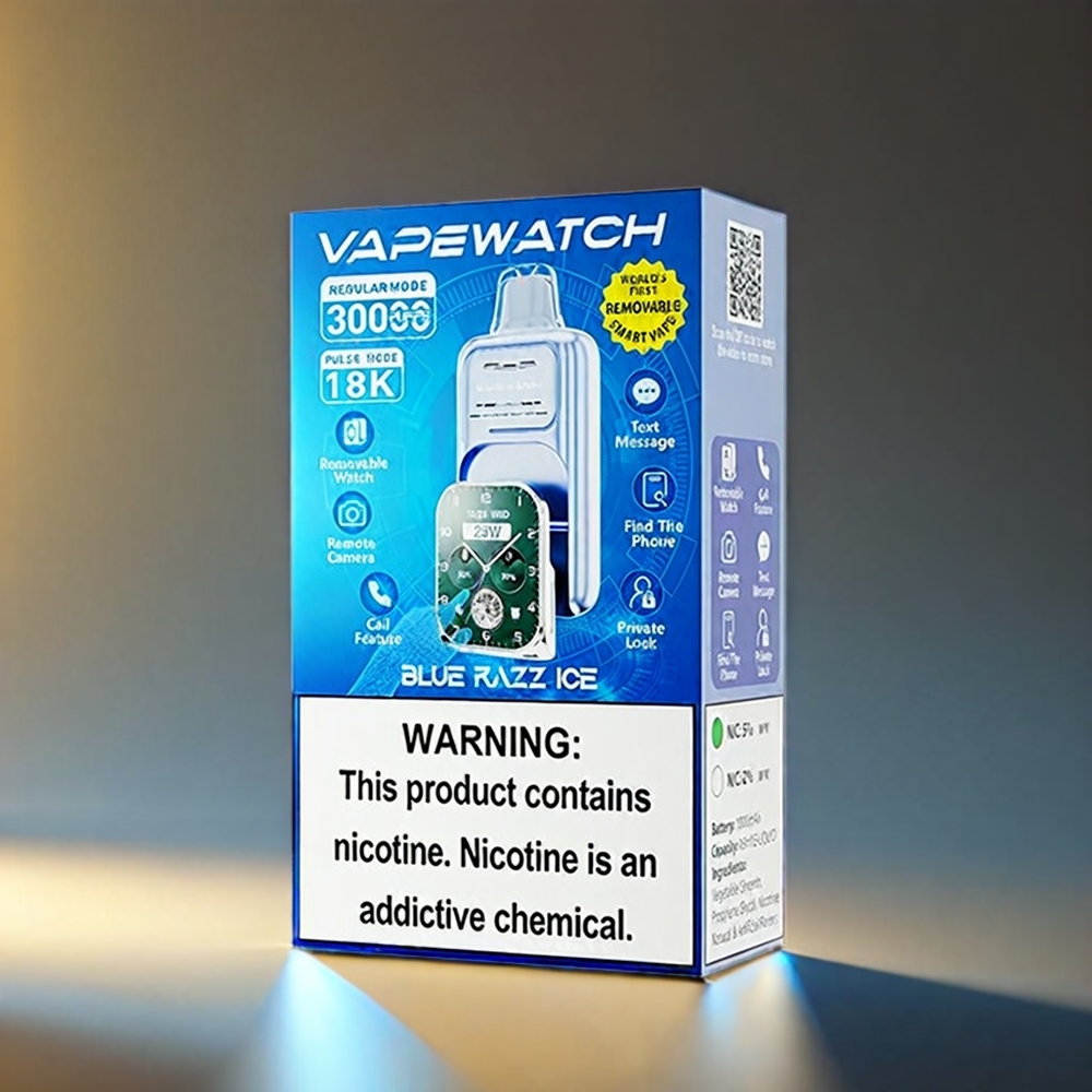 JNR Vape Watch 30000 Puffs 1000mAh 19mL 5% デュアルメッシュコイル Type-C ブルーラズアイス ジャパン まとめ買い