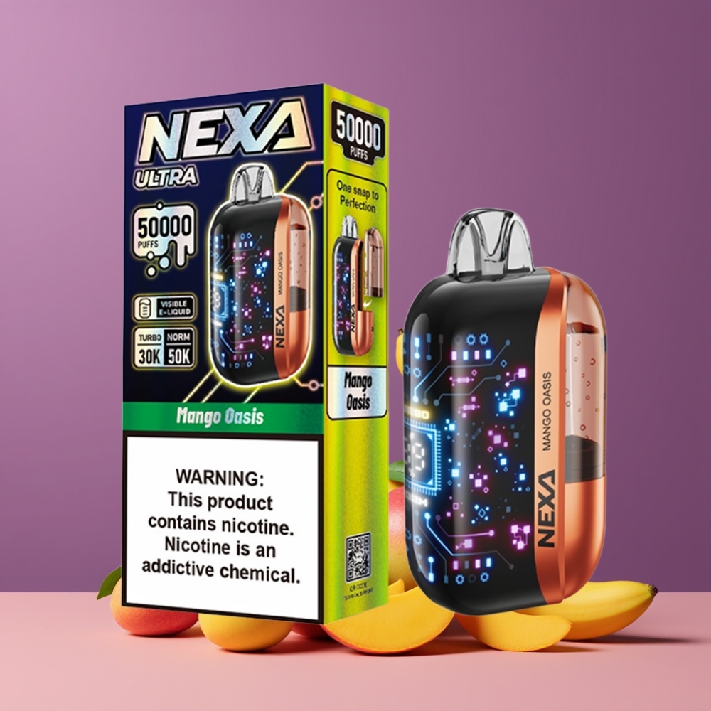 NEXA Ultra 50000パフス マンゴーオアシス ジャパン まとめ買い 20ml 800mah 5% 0.9ohm デュアルメッシュ 3D曲面スクリーン Type-C充電