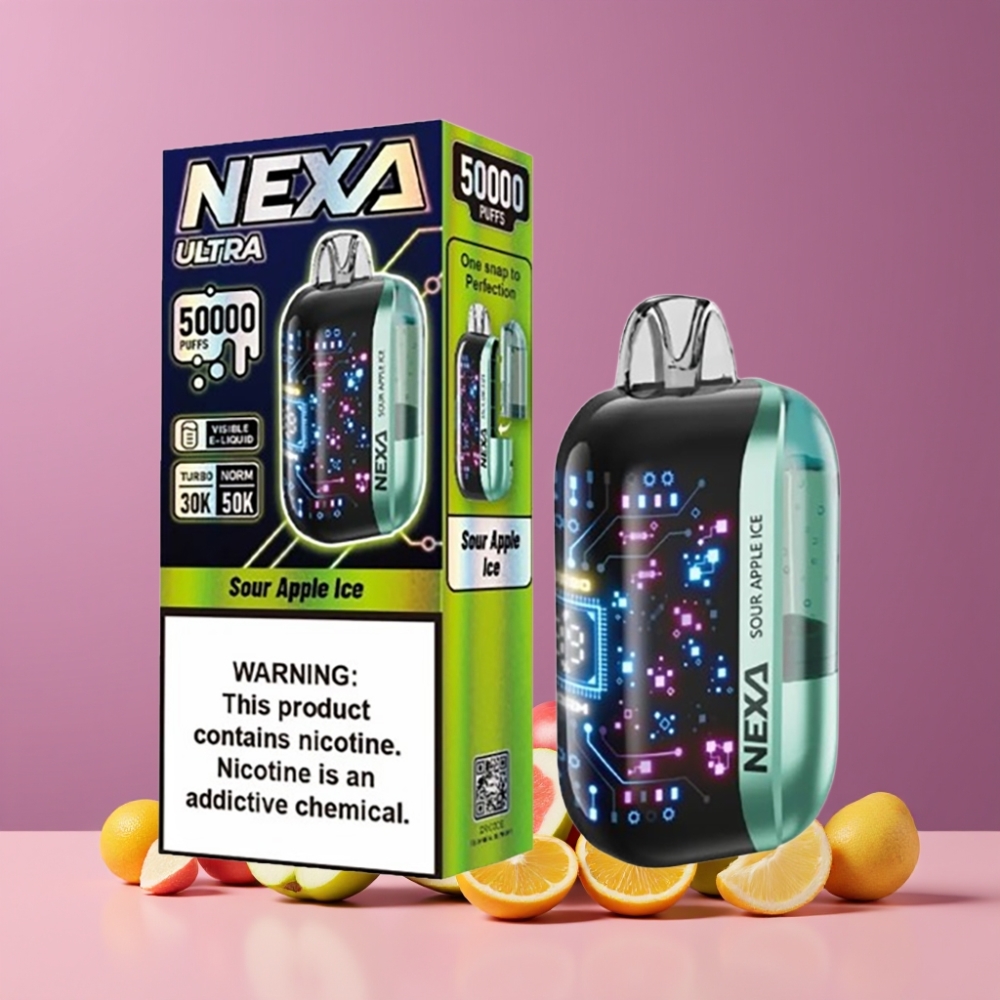 NEXA Ultra 50000パフ サワーアップルアイス ジャパン まとめ買い 20ml 800mah 5% 0.9ohm デュアルメッシュ 3D曲面スクリーン Type-C充電