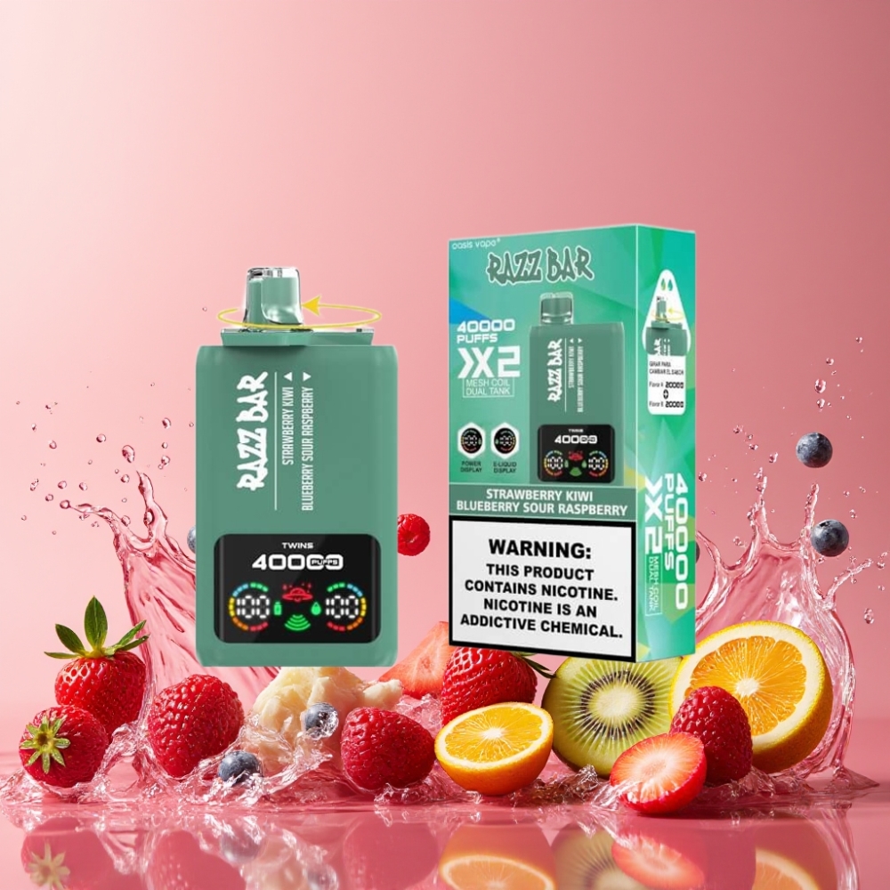 Razz Bar 40000パフ ストロベリーキウイ＆ブルーベリーサワーラズベリー ジャパン まとめ買い 1.0Ω 2メッシュコイル 650Mah Type-C