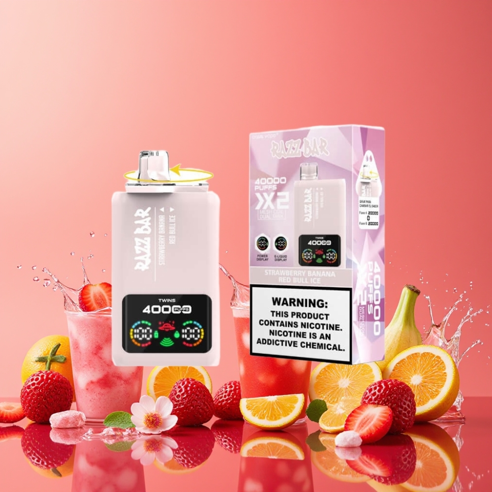 Razz Bar 40000パフ ストロベリーバナナ＆レッドブルアイス ジャパン まとめ買い パワースクリーン 1.0Ω 2メッシュコイル 650mAh