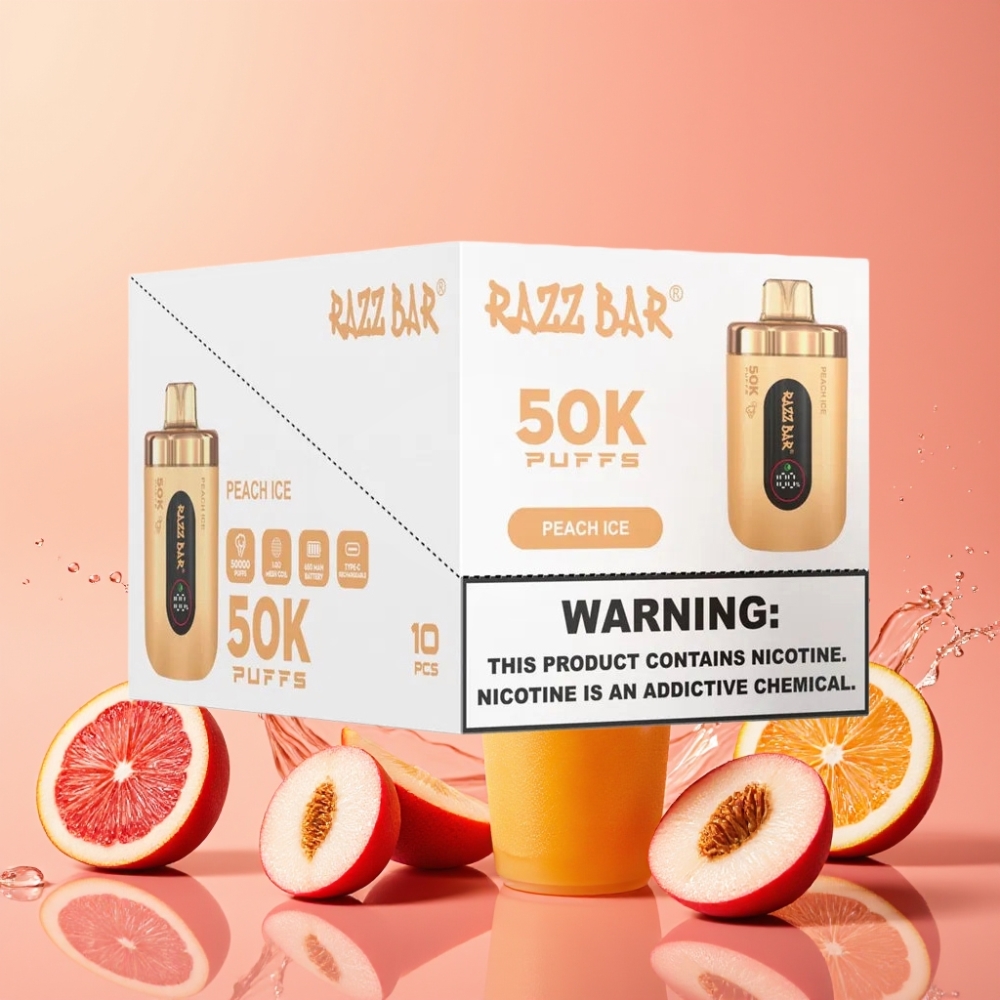Razz Bar 50K ピーチアイス ジャパン まとめ買い 1.0 Ohm Mesh 650mAh Type-C 2%