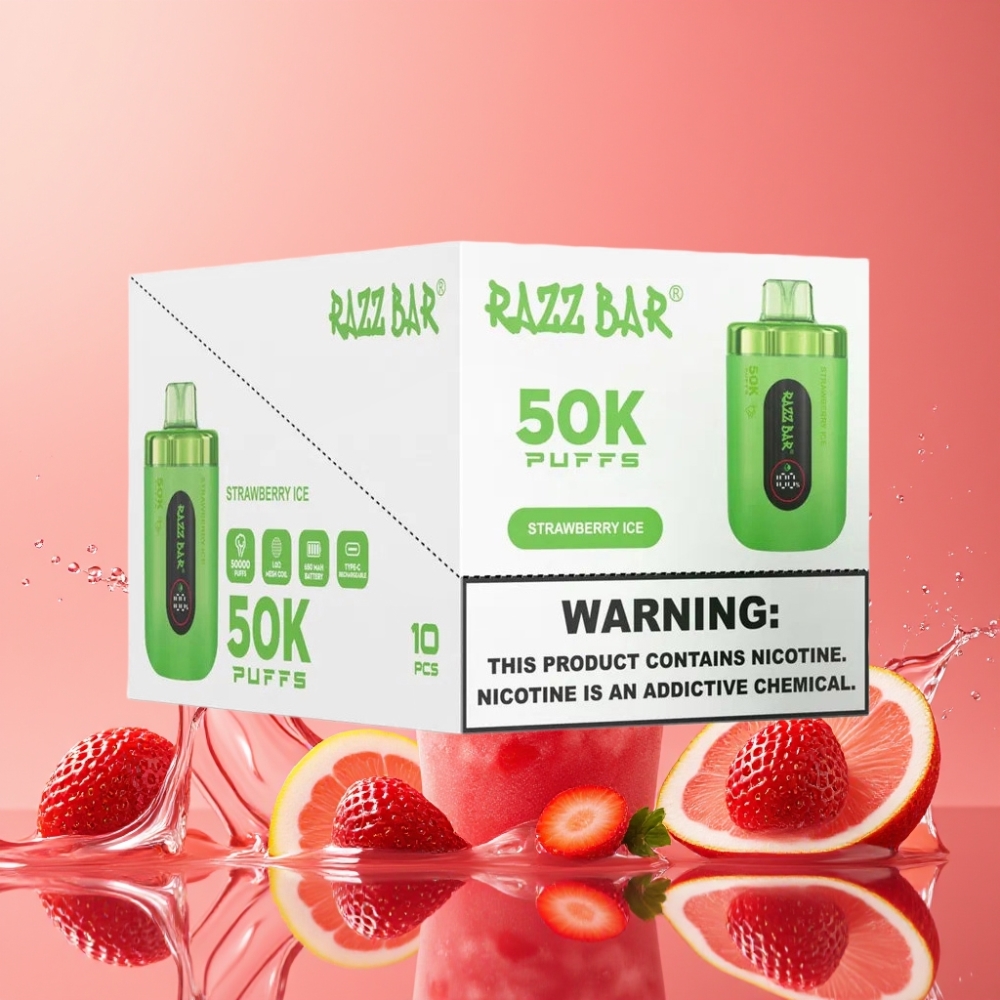 Razz Bar 50K Puffs ストロベリーアイス ジャパン まとめ買い Type-C充電式 2%ニコチン