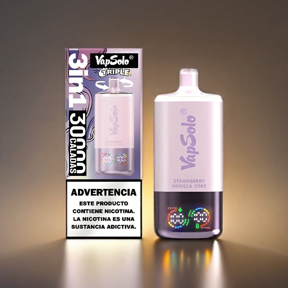 VapSolo Tripe 30000 Puffs 40ml 3タンク Type-C いちごバニラコーク ジャパン まとめ買い