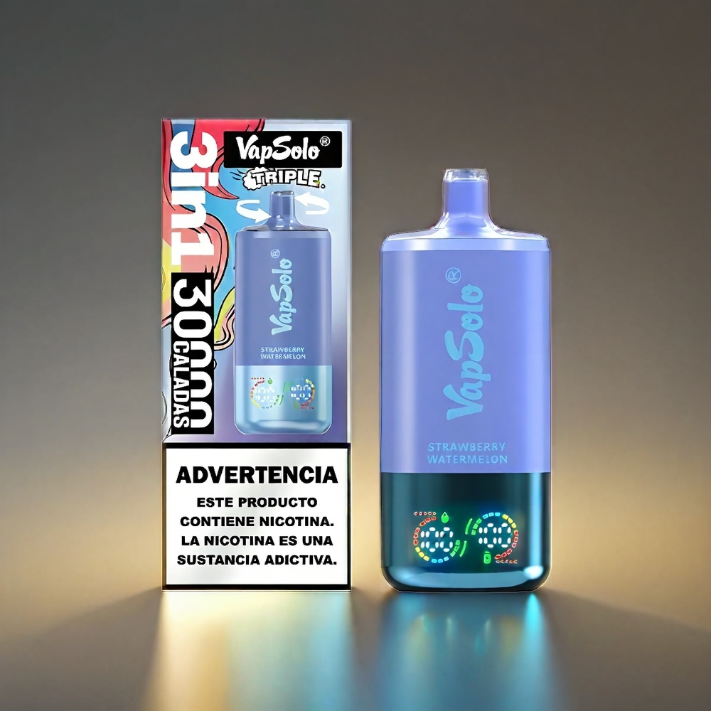 VapSolo Tripe 30000 Puffs 40ml 3タンク Type-C イチゴスイカ & ブルーベリーアイス ジャパン まとめ買い