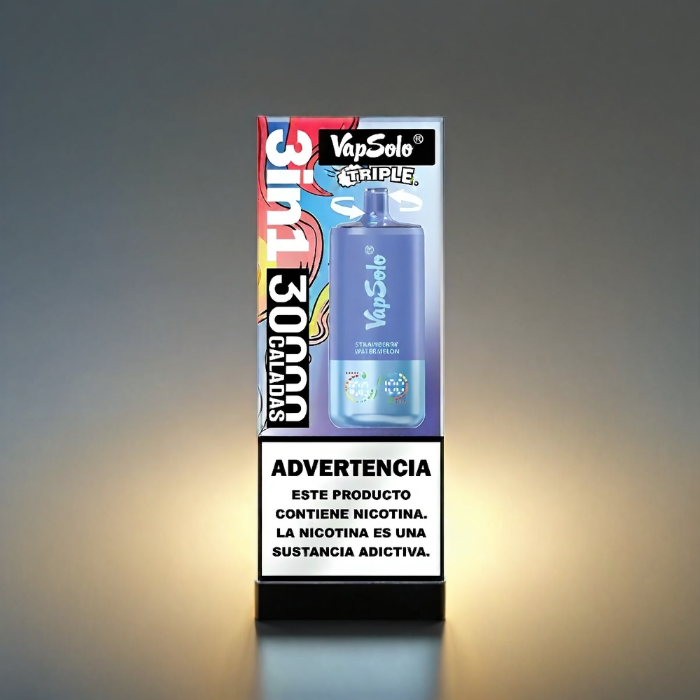 VapSolo Tripe 30000 Puffs 40ml 3タンク Type-C イチゴスイカ & ブルーベリーアイス ジャパン まとめ買い